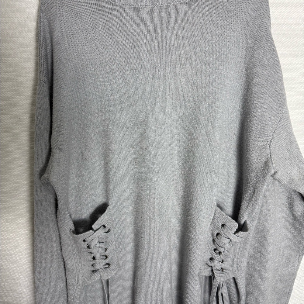 Poof Gray Corset Side Lace Up Mock Neck Oversized Knit Sweater Women L - Picture 3 of 9